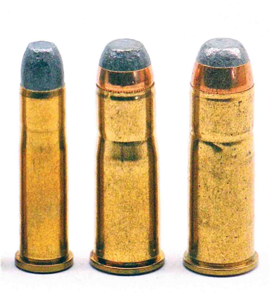 The M73 was first chambered for .44 WCF (right) followed by .38 (center) and .32 WCF (left) in 1879 and 1882, respectively.